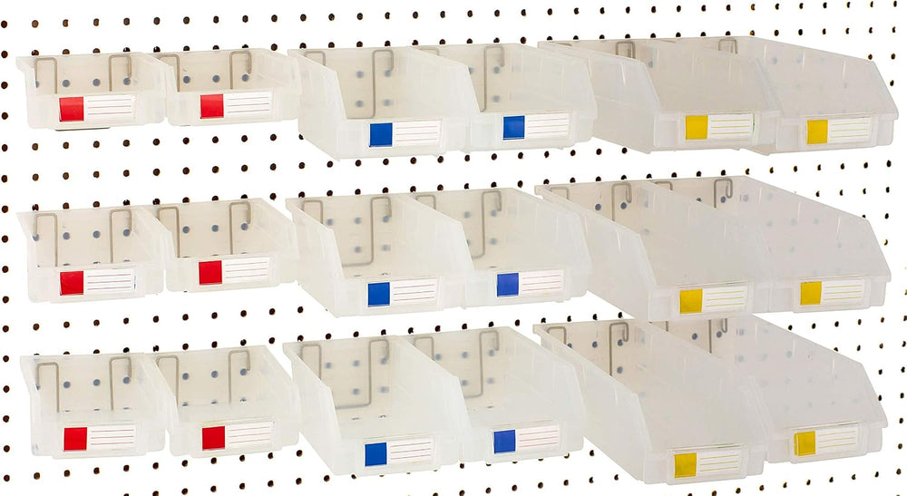 Pegboard Bins - Set of 18, Clear - Hooks to Any Peg Board - Organize Hardware...