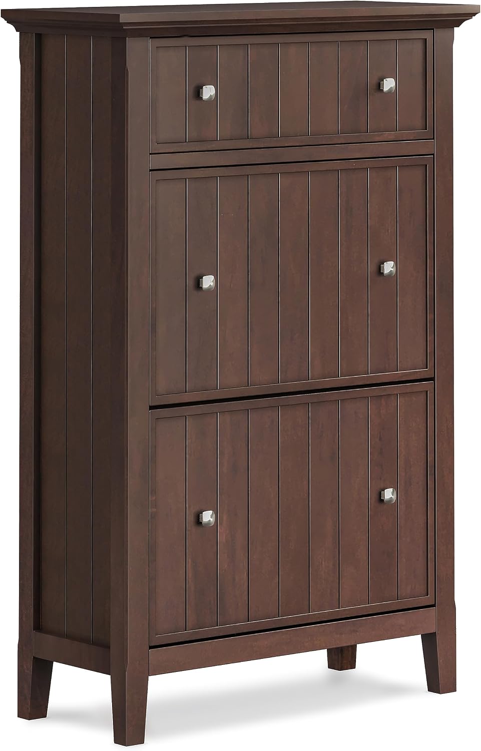 SIMPLIHOME Acadian Storage Bench and Shoe Cabinet Set in Brunette Brown