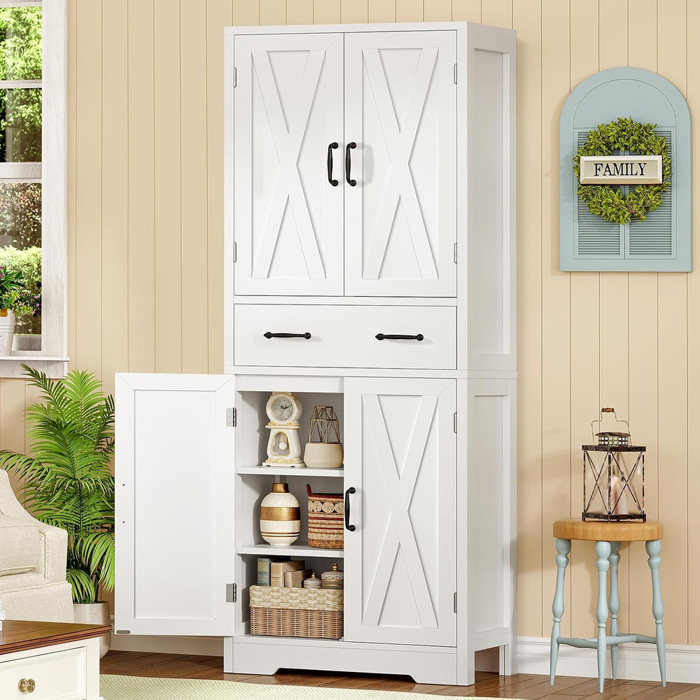 TEENFON Storage Cabinet, Pantry Cabinet with 2 Adjustable Shelves & Large...