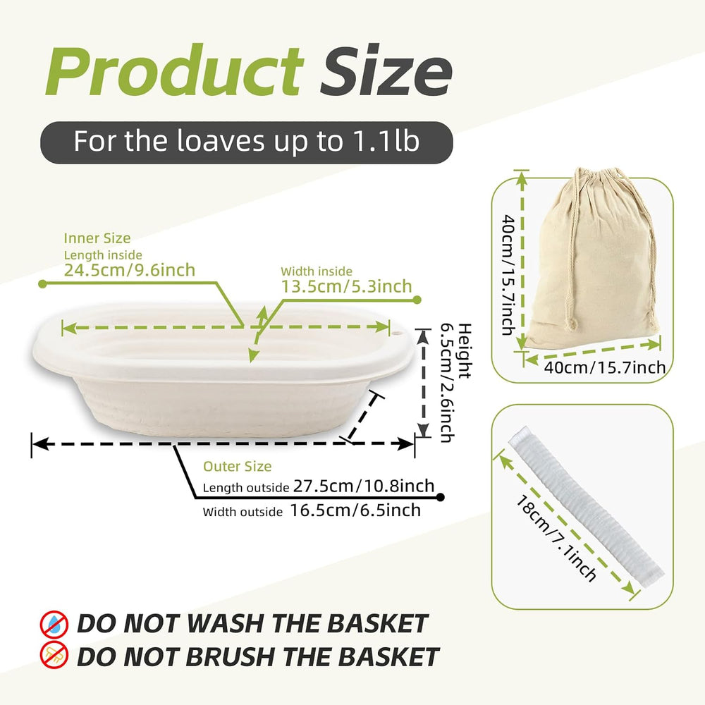 11" Oval Pulp Bread Proofing Basket 6-Pack with 30 Liners