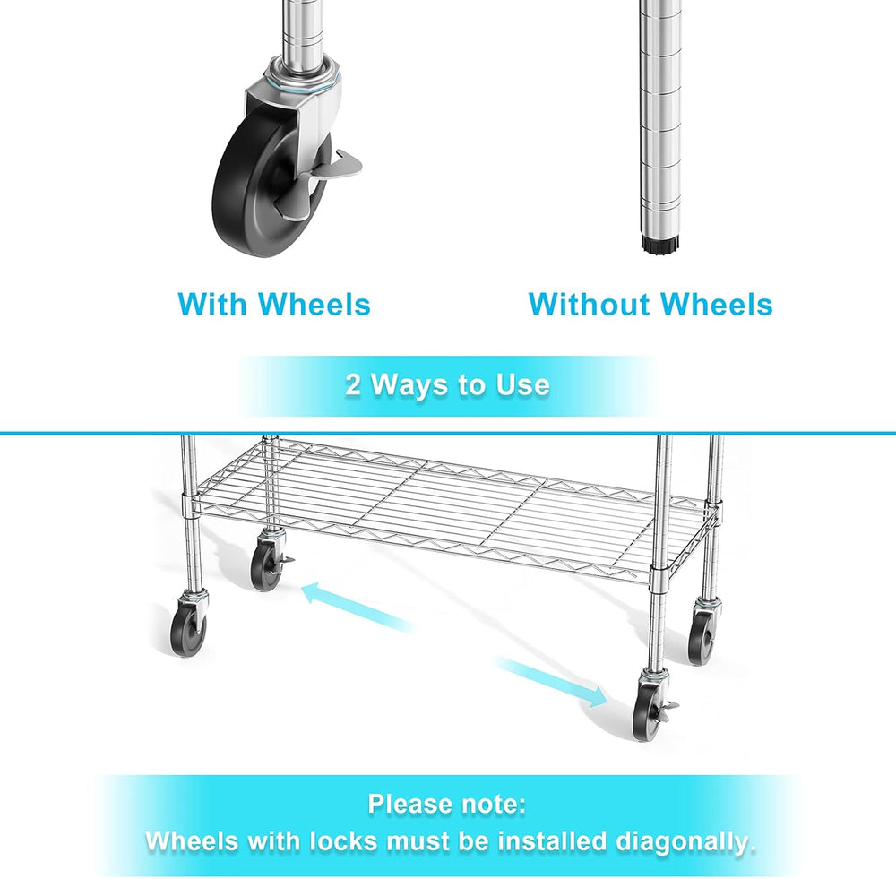 Auslar 4-Shelf Storage Shelves with Casters Heavy Duty 4 Tiers Rolling Cart U...