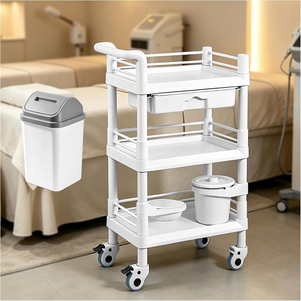 3-Tier Medical Mobile Trolley Cart, Rolling Esthetician Utility Cart