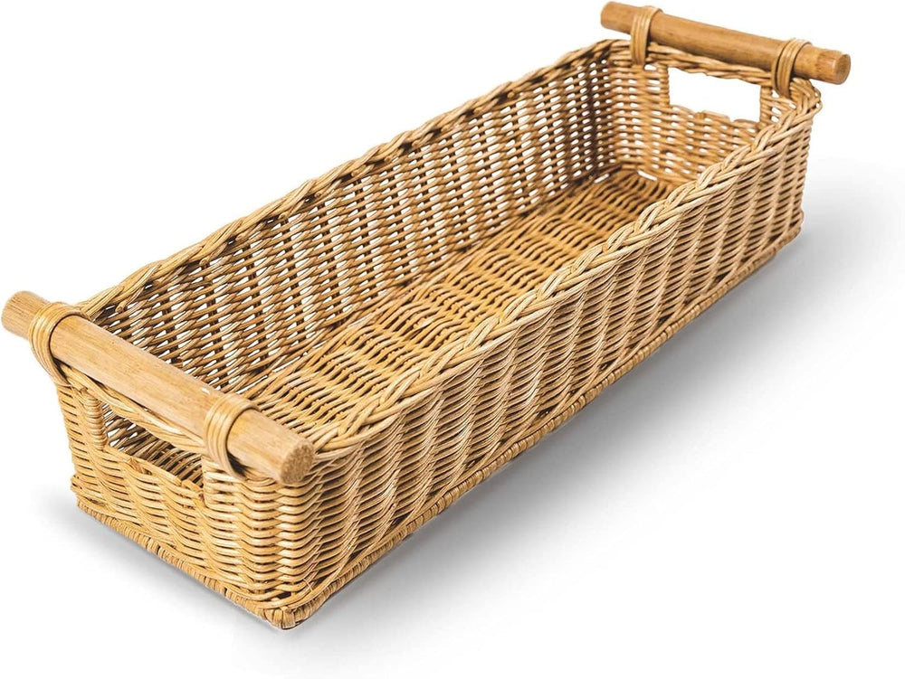 The Basket Lady Long Narrow Pole Handle Wicker Basket, M, Sandstone