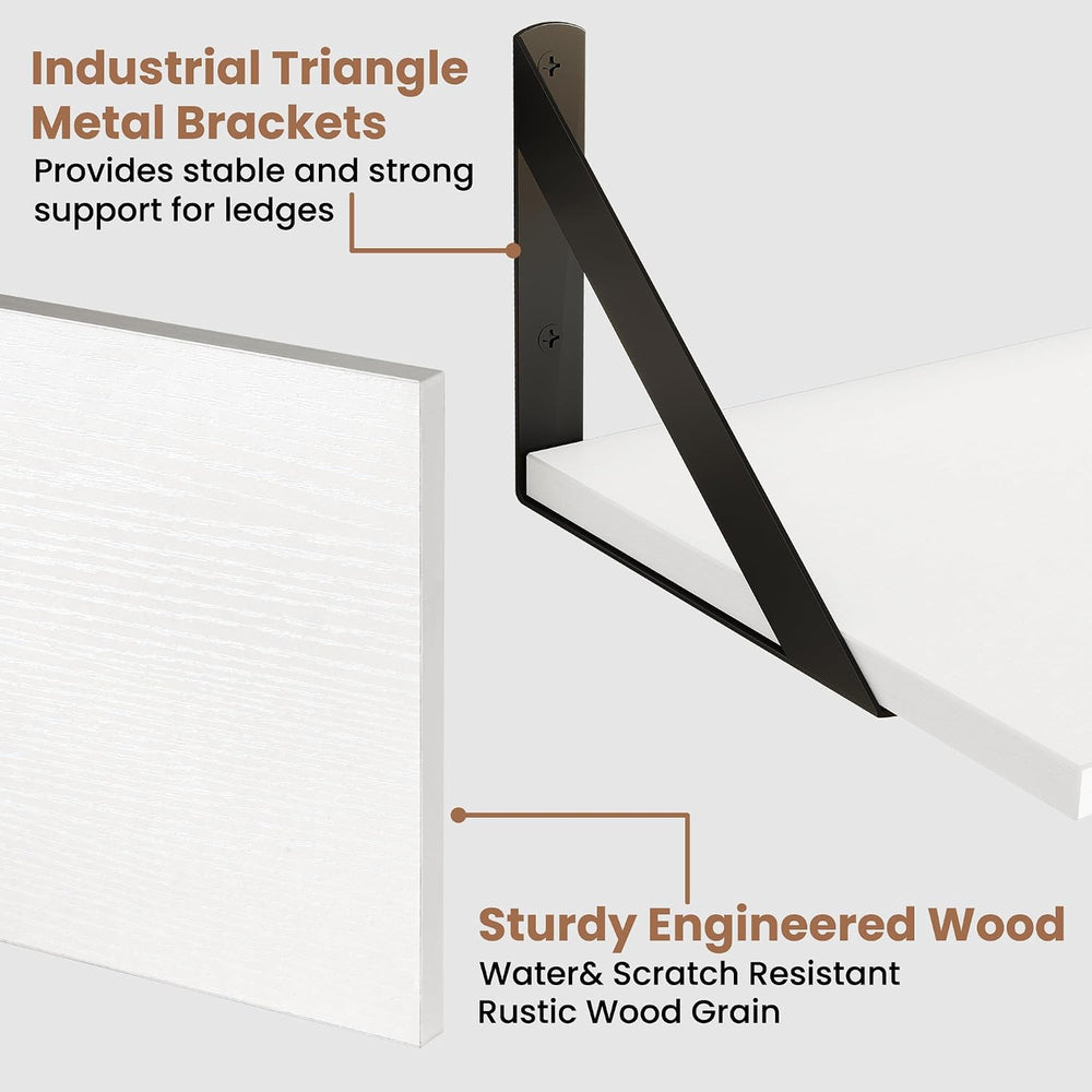Axeman 48 Inch Floating Shelves, 8 Inch Deep White Wall Shelves Set of 2
