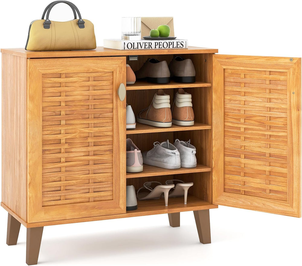 Tangkula Shoe Storage Cabinet, 4-Tier Farmhouse Shoe Organizer w/ 3 Removable...