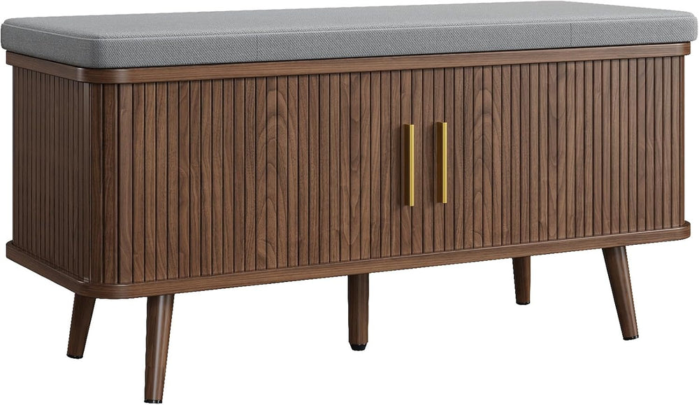 Decofy Shoe Storage Bench with Cushion and Sliding Doors, 39 Inch Shoe Bench ...