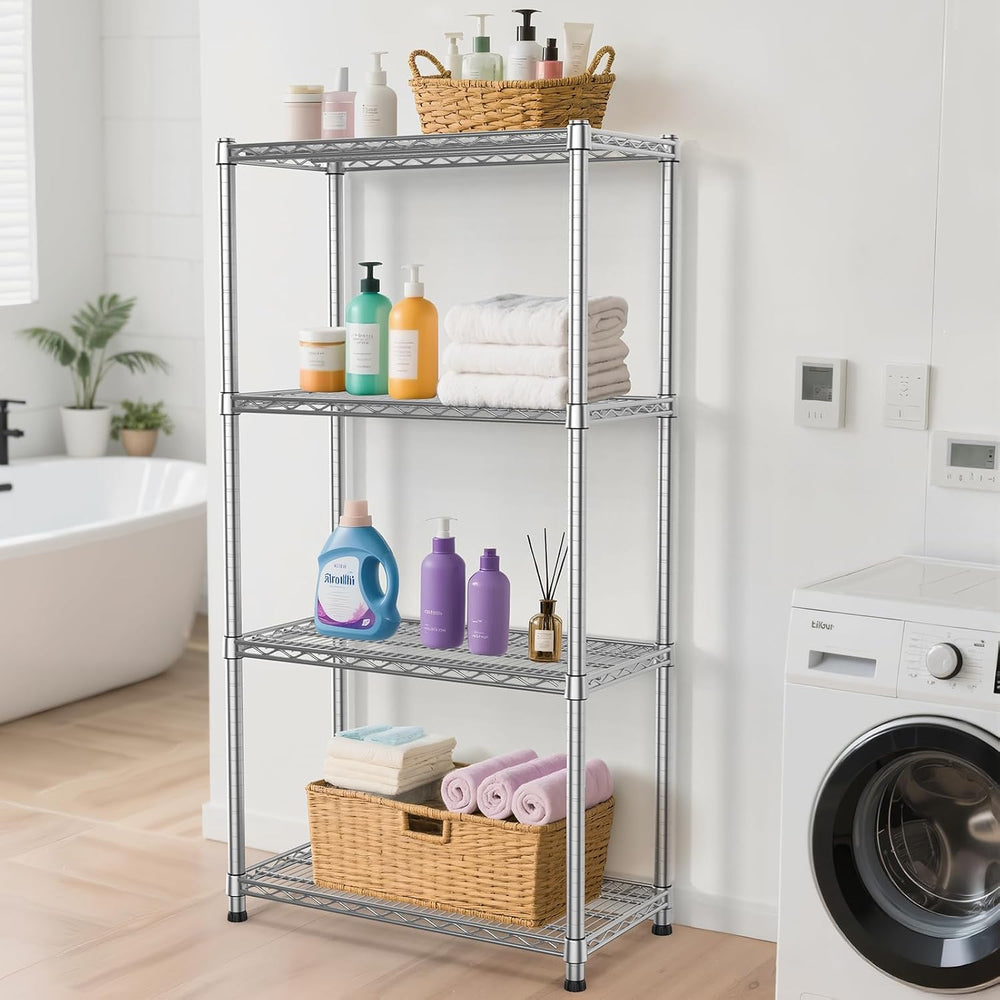 Heavy Duty Metal Wire Shelving Unit Industrial 4-Tier Garage Shelving Adjusta...