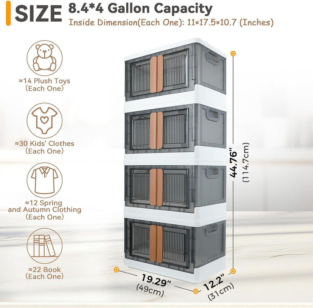 Storage Box, Plastic Cabinet, 8.4 Gallon (32L) Capacity (Each One), 4 Packs, ...