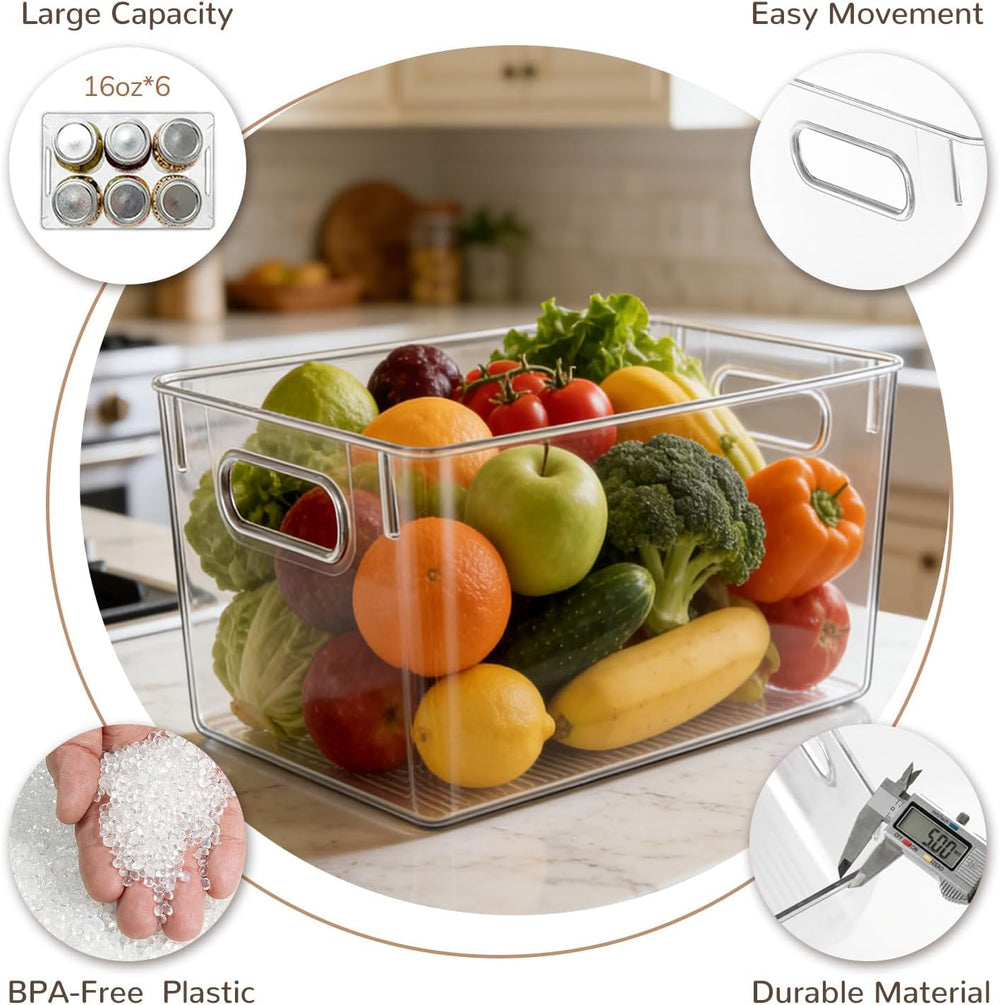 Hudgan 8 Clear Plastic Storage Bins for Pantry Organizer, Kitchen Cabinet