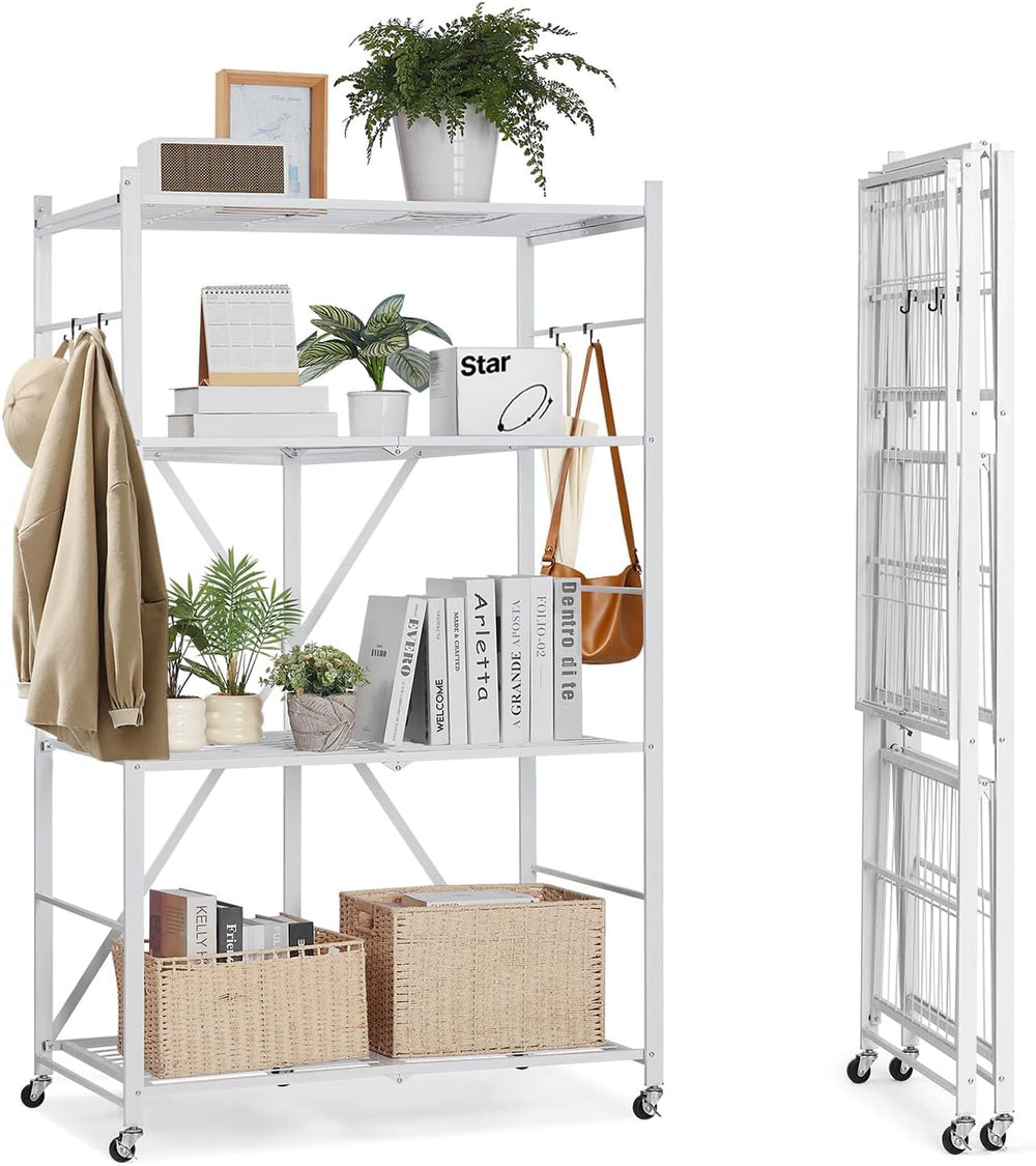 VEVOR 4-Tier Foldable Storage Shelf, 36W x 21D x 60 H Inch Folding Metal Rack...