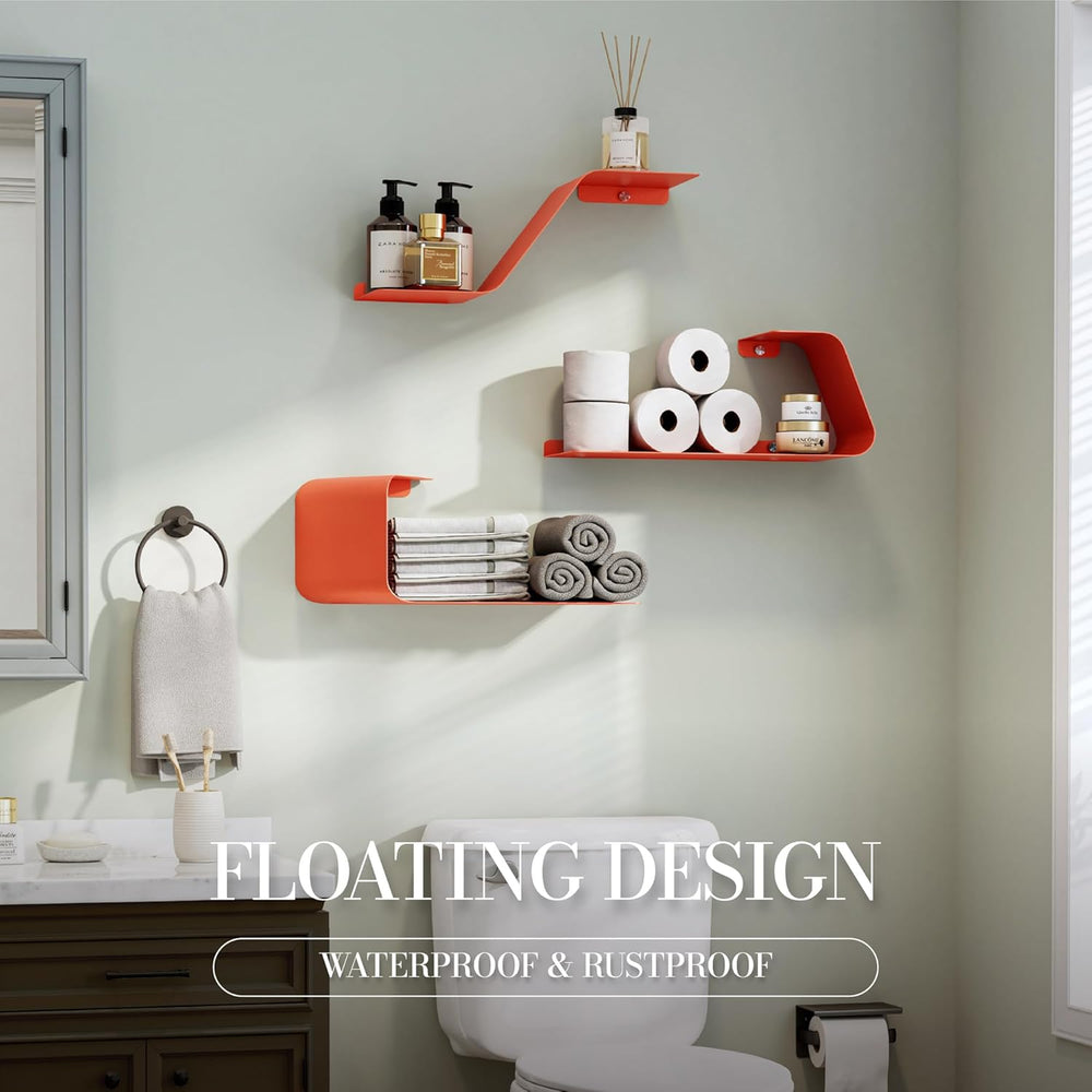 Sttoraboks Floating Wall Shelves Set of 3, Metal Mounted Shelf with Unique De...