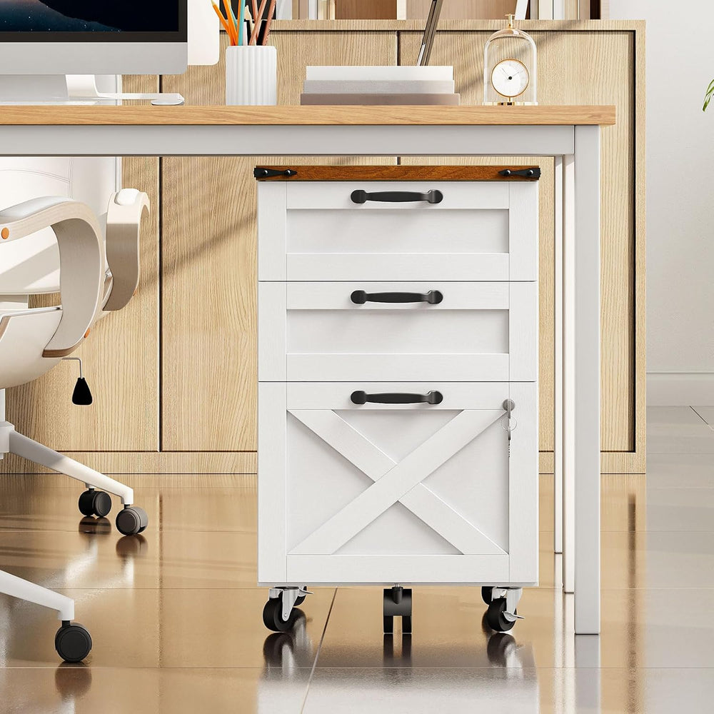 HOOBRO 3 Drawer File Cabinet with Lock, Mobile Farmhouse Filing Cabinet for A...