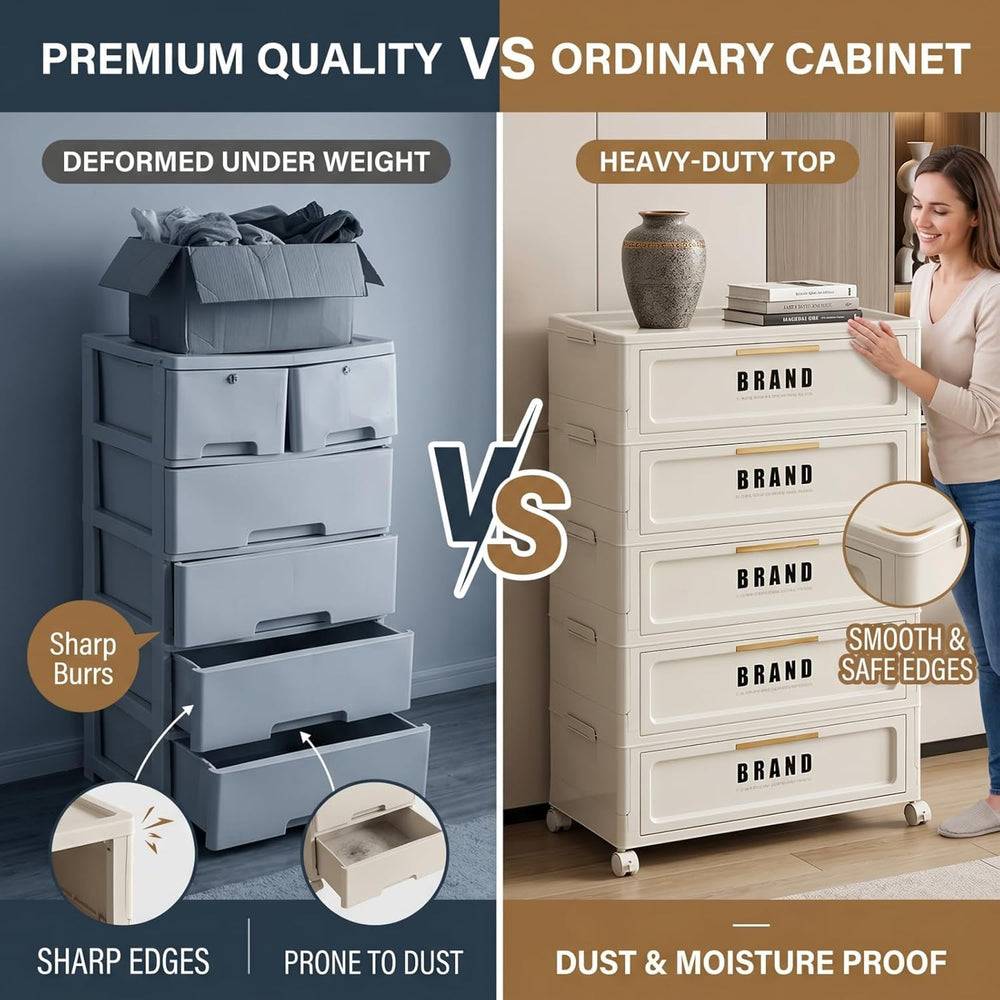 300QT Foldable Storage Cabinet with Doors and Locking Wheels, 5-Tier Heavy-Du...