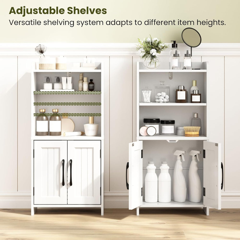 Small Bathroom Storage Cabinet with 2 Doors & Shelf, Line White