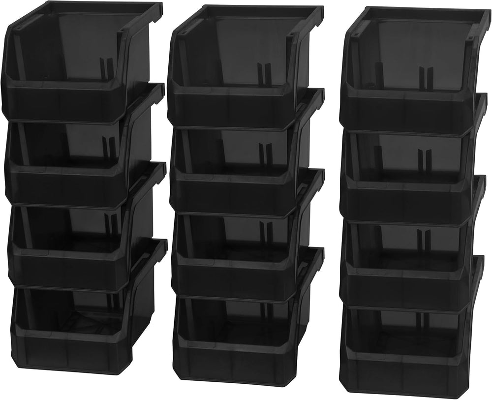 ReadySpace Extra-Small Stackable Plastic Storage Bins, 12-Pack, Black