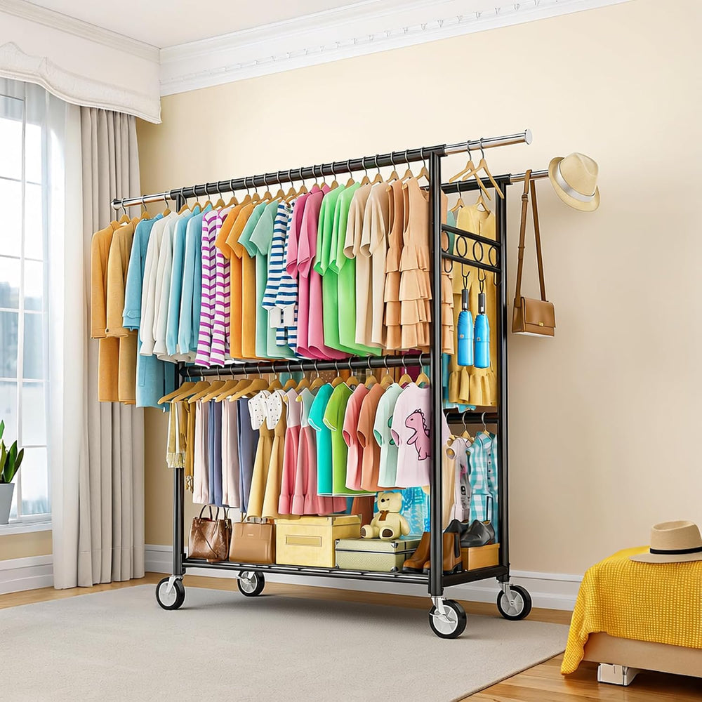 Heavy Duty Clothes Rack Load 1060LBS, Four Rods Rolling Clothing Racks for Ha...