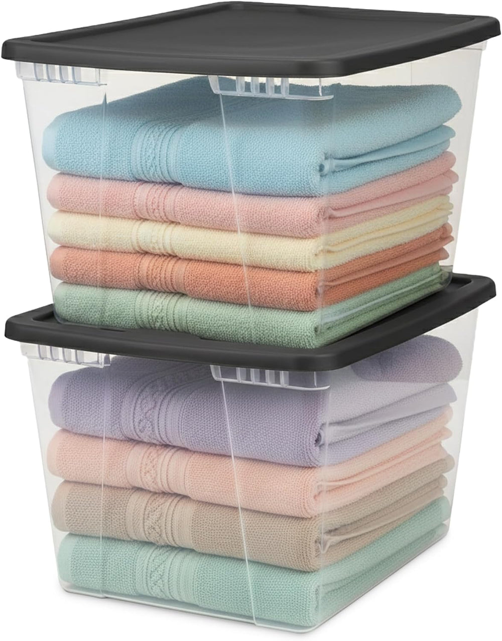 HOMZ 2-Pack Snaplock, Large Clear Plastic Storage Organizer Bins w/Lids, 56 Q...