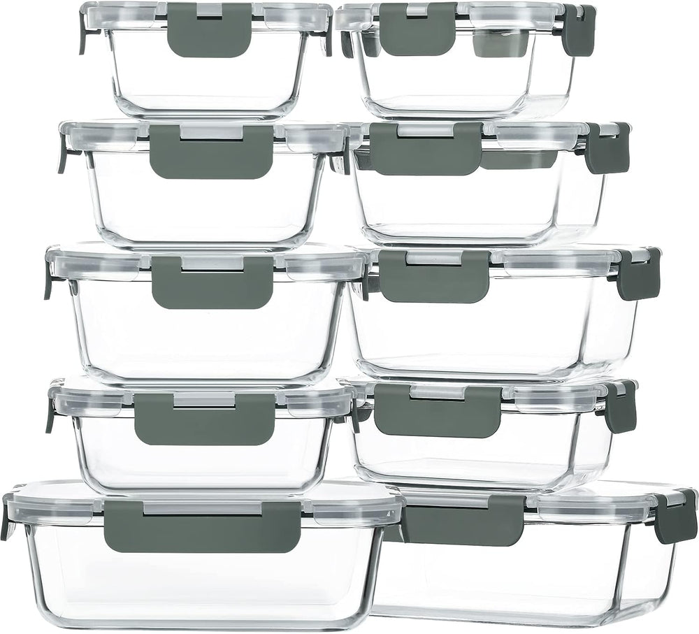 M MCIRCO 10 Pack Glass Food Storage Container with Lids,Gray