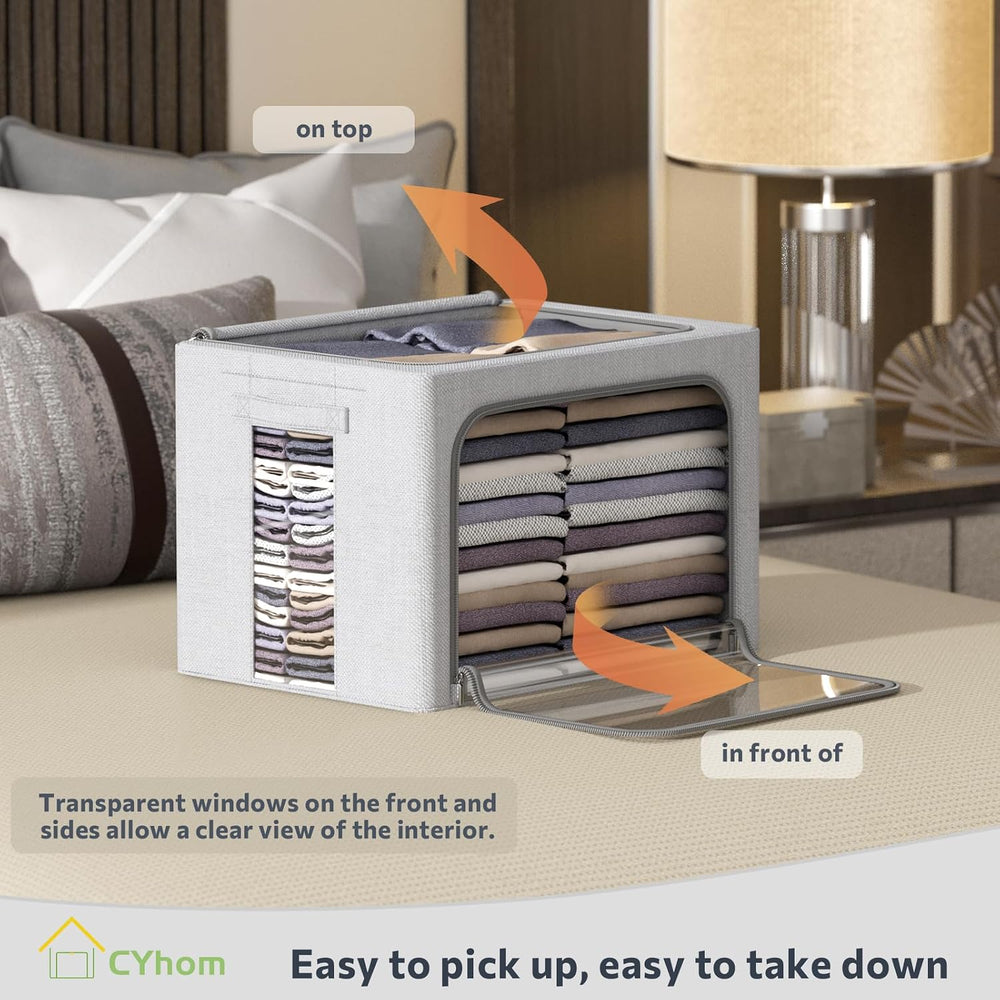 CYhom 2Pack Extra Large Clothes Storage Bins Box - Linen Fabric Foldable Stac...