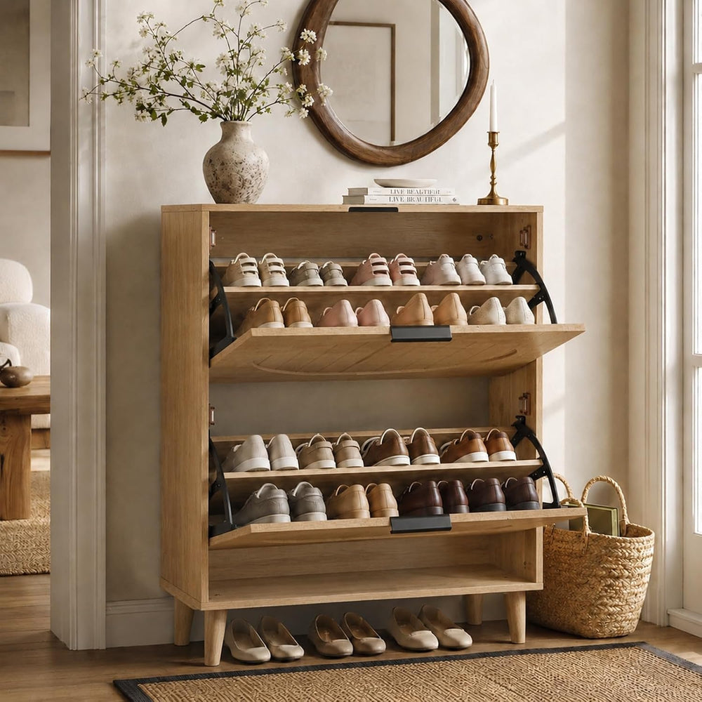 Shoe Storage Cabinet, Entryway Shoe Cabinet with 2 Flip Drawers, Narrow Shoe ...