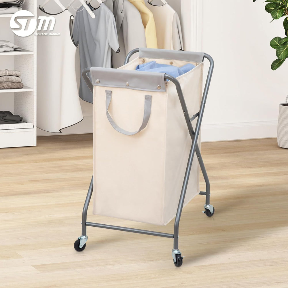 STORAGE MANIAC Collapsible Laundry Hamper with Wheels, Rolling Laundry Basket...