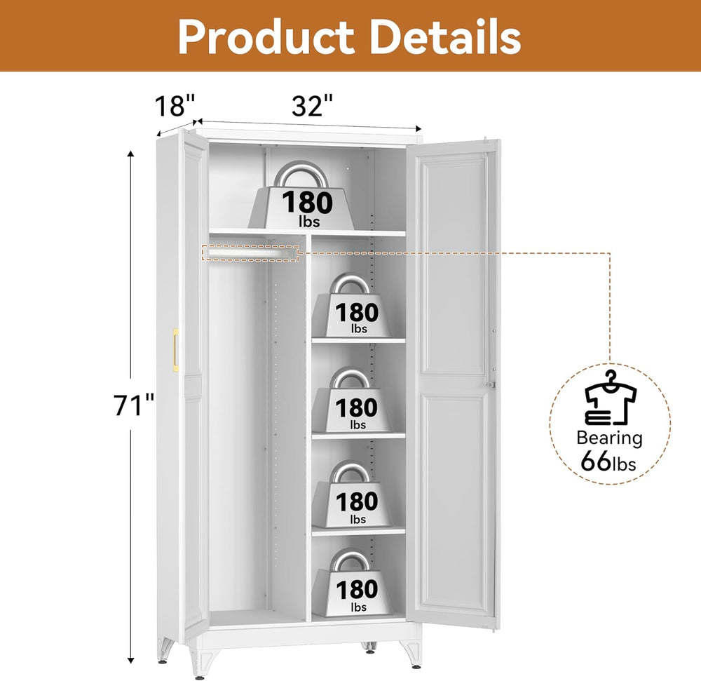 Polup 71" Tall Metal Armoire Wardrobe Closet with Doors and Lock