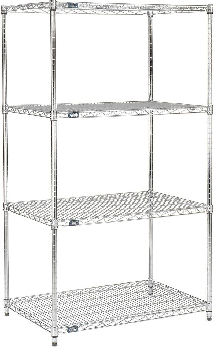 Nexel 18" x 48" x 63", 4 Tier Adjustable Wire Shelving Unit, NSF Listed Commercial Storage Rack, Chrome Finish, leveling feet