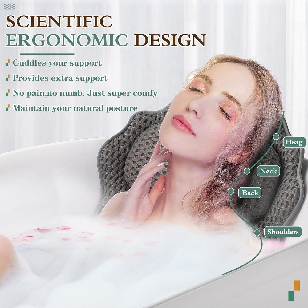 Bath Pillow RUVINCE Ergonomic Luxury Bathtub Pillow with Head,Neck, Shoulder ...