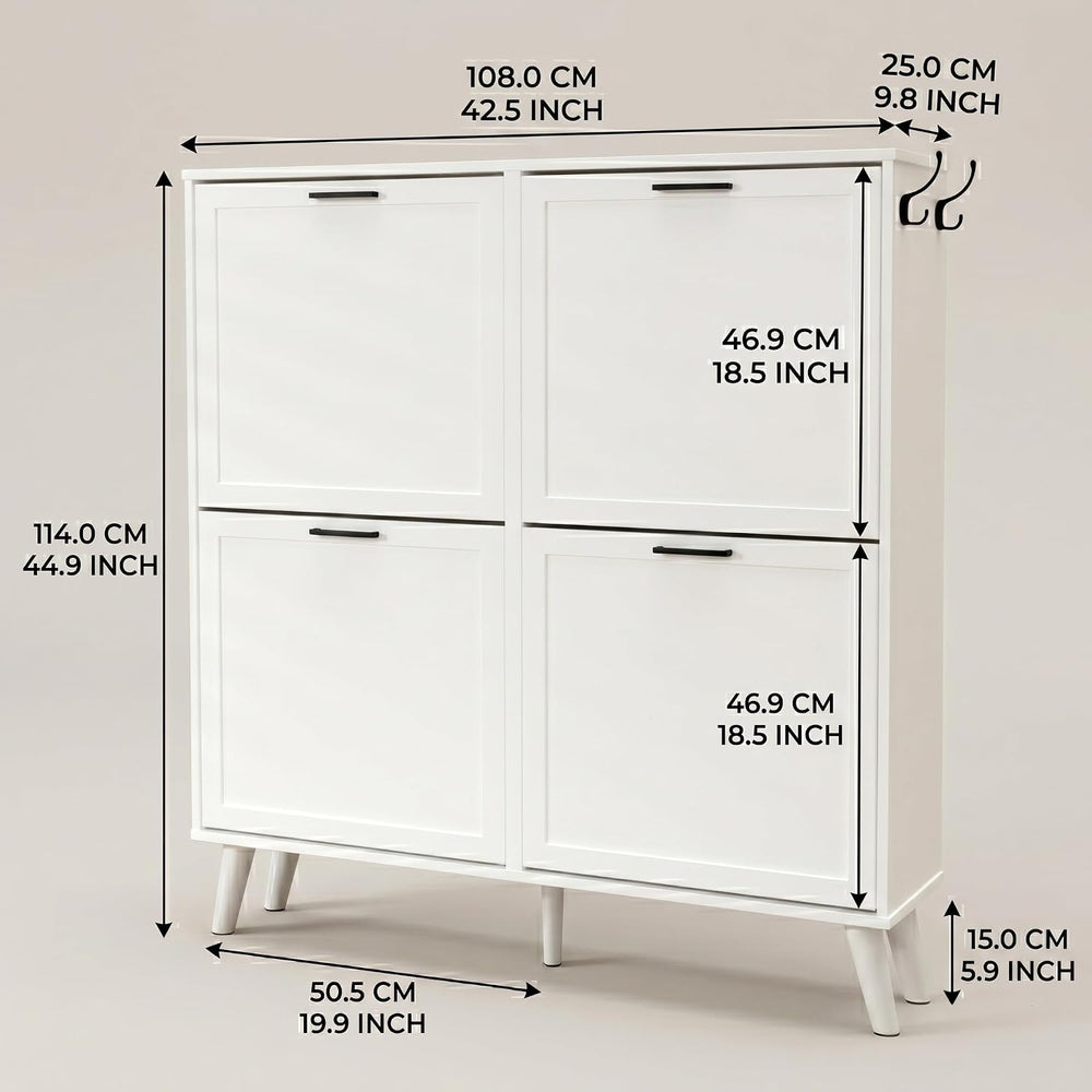 holzart Large 4 Tier Shoe Cabinet for Shoe Size 16 - Freestanding Wooden Shoe...