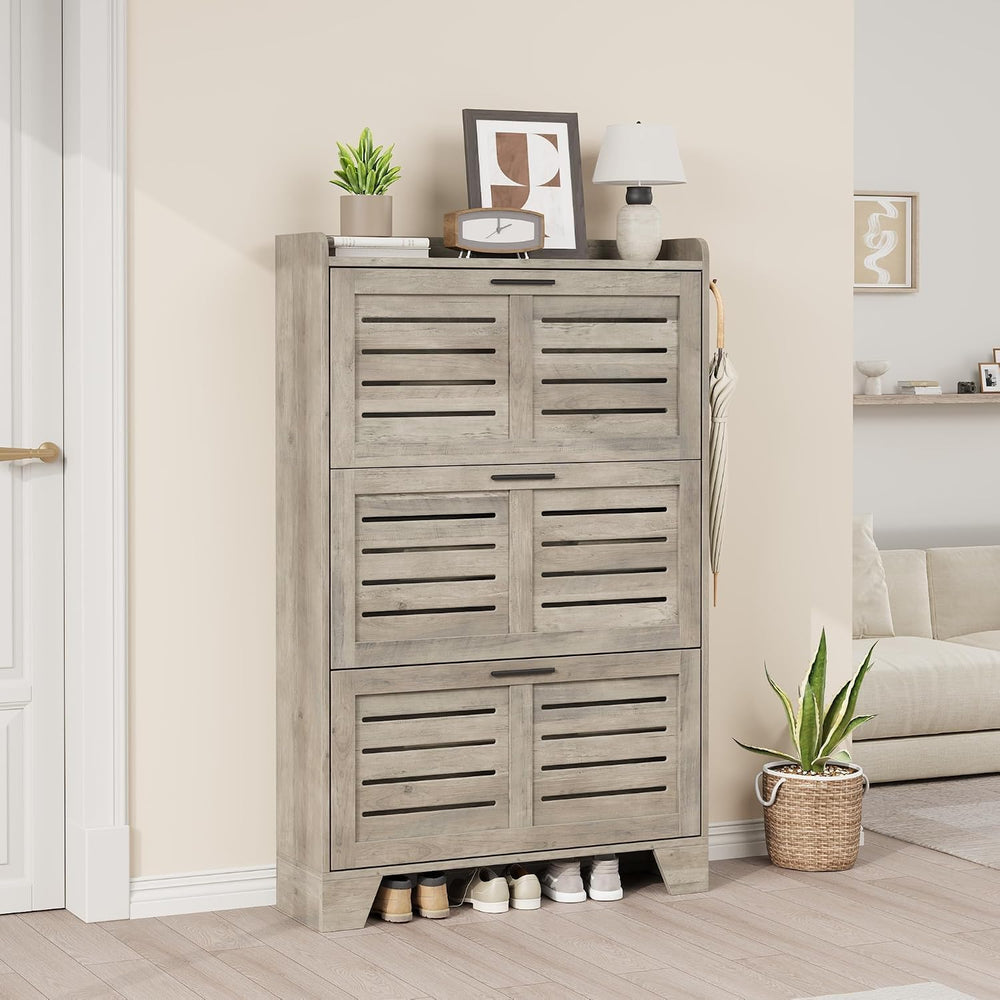 GarveeHome Shoe Cabinet Storage for Entryway, Narrow Shoe Cabinet, Grey