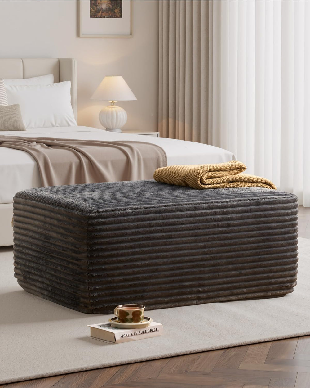 37" Plush Boneless Ottoman, Upholstered Cloud Footrest for Boneless Couc...