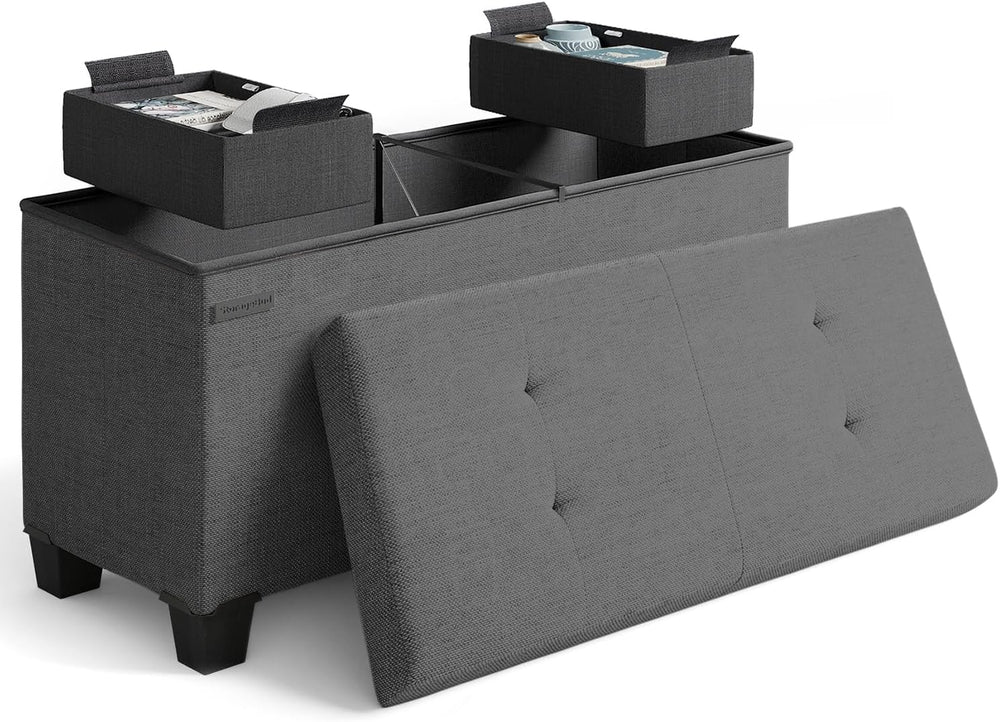 Storage Ottoman Bench with Bins, 30-in Storage Bench for Bedroom End of Bed, ...