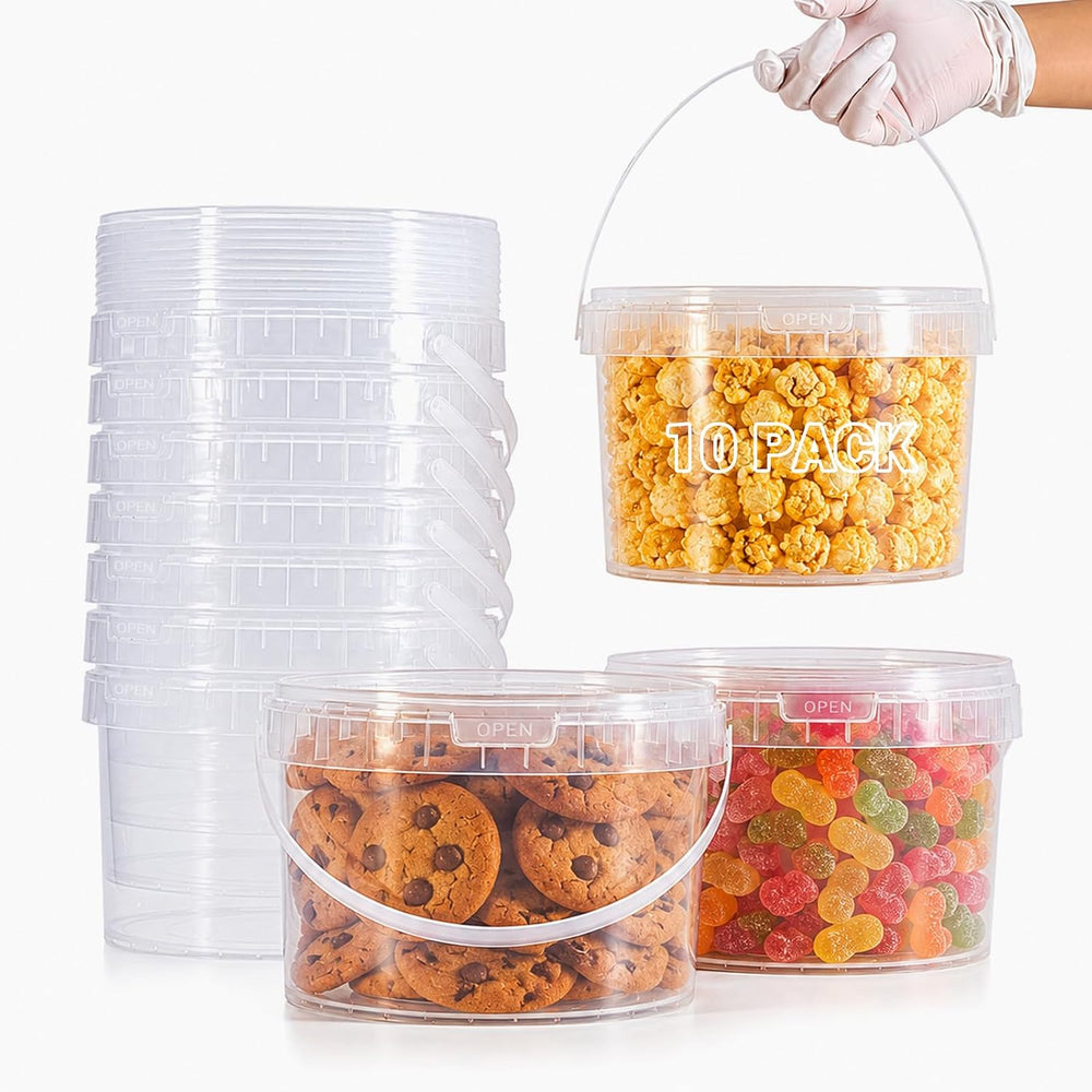 METAPACK 135 fl oz / 1 gal Clear Food Grade Plastic Buckets with Lids & H...