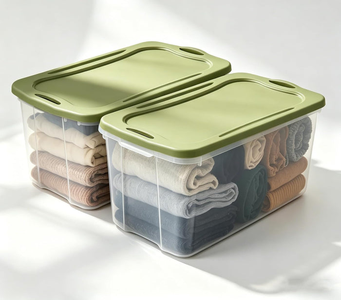 Extra-Large 120 Quart Clear Plastic Storage Bin (2-Pack) with Full-Grip Handles, Organizer Container for Home, Garage, and Basement, Green