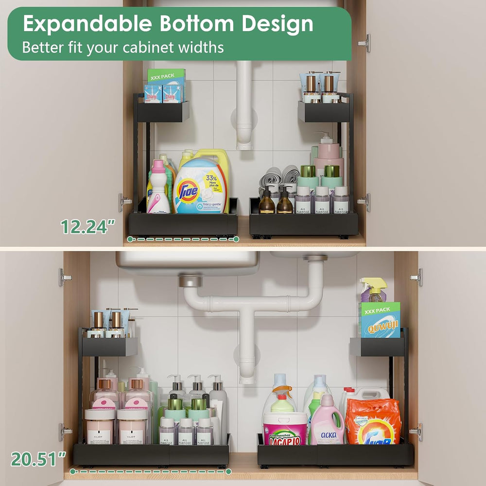 REALINN Under Sink Organizer, L-Shaped Pull Out Cabinet Rack for Kitchen
