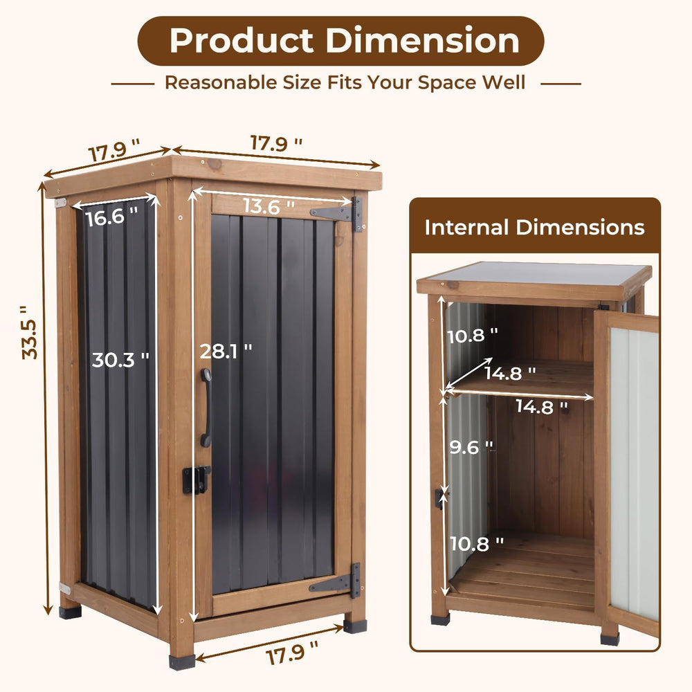 PetsCosset Small Outdoor Storage Cabinet Waterproof with Metal Top, Wood &amp...