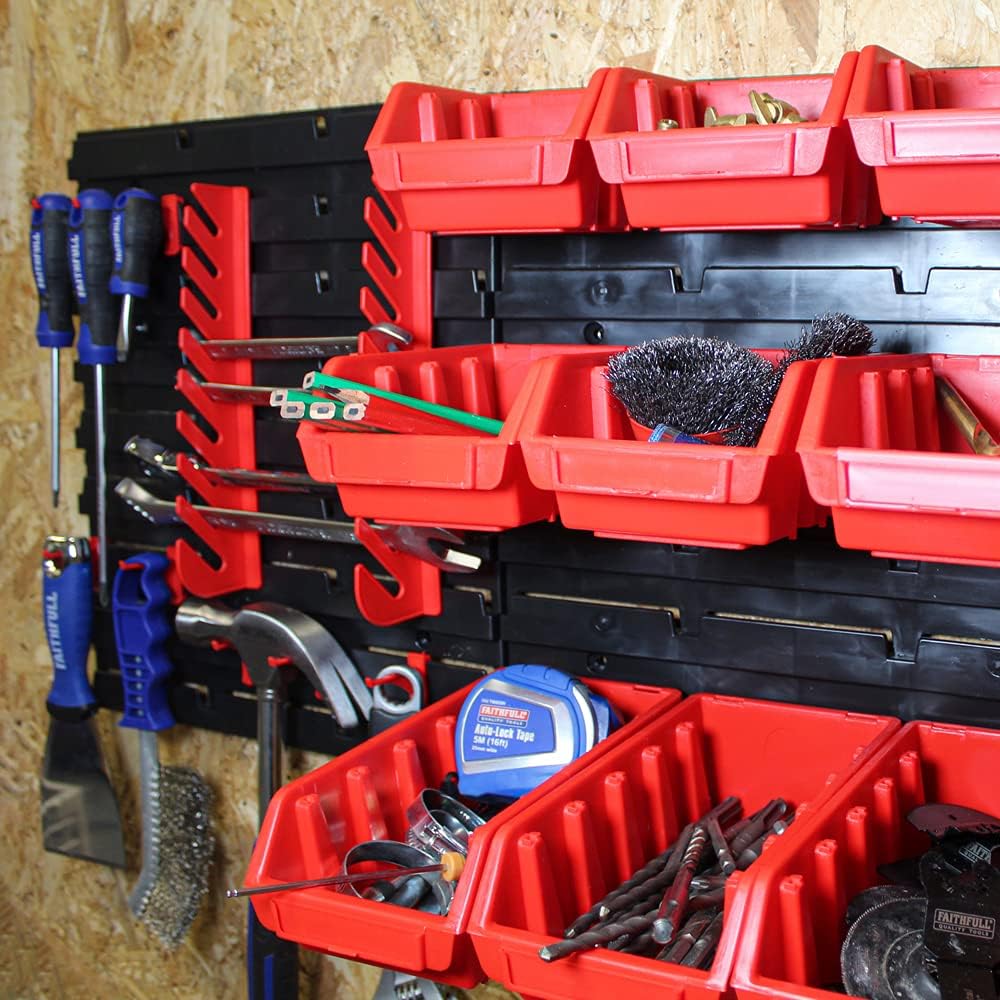 Faithfull FAIPAN12KIT Wall Mounted Organiser Storage Rack 22 Pieces, Includin...