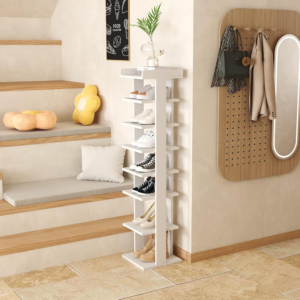 HOMEFORT 7-Tier Wood Shoe Rack, Entryway Shoe Tower,Vertical Shoe Organizer, ...