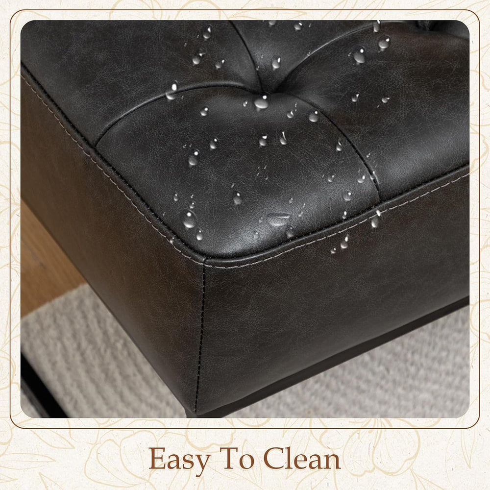 Modern Genuine Leather Square Coffee Table, 30'' Farmhouse Ottoman fo...