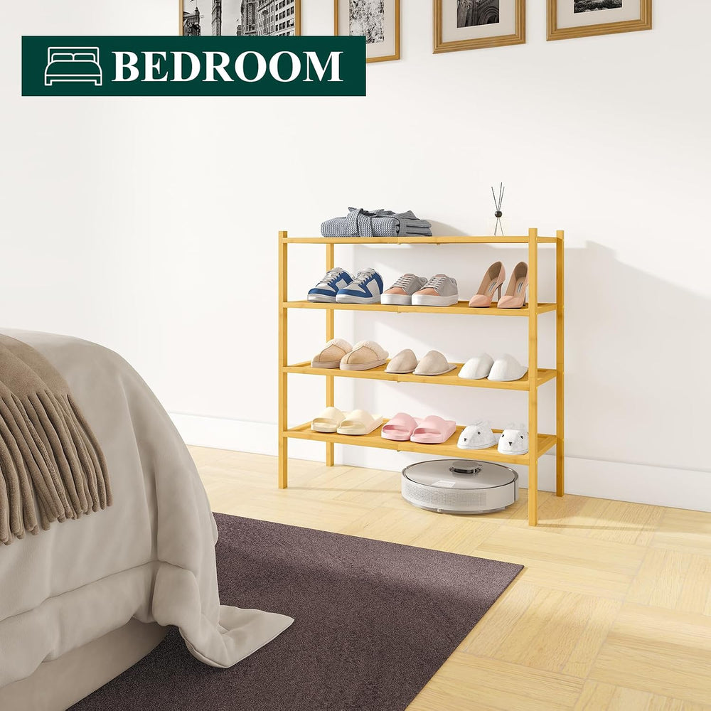 Smiry Bamboo Shoe Rack, 4 Tier Shoe Organizer for Closet, Natural