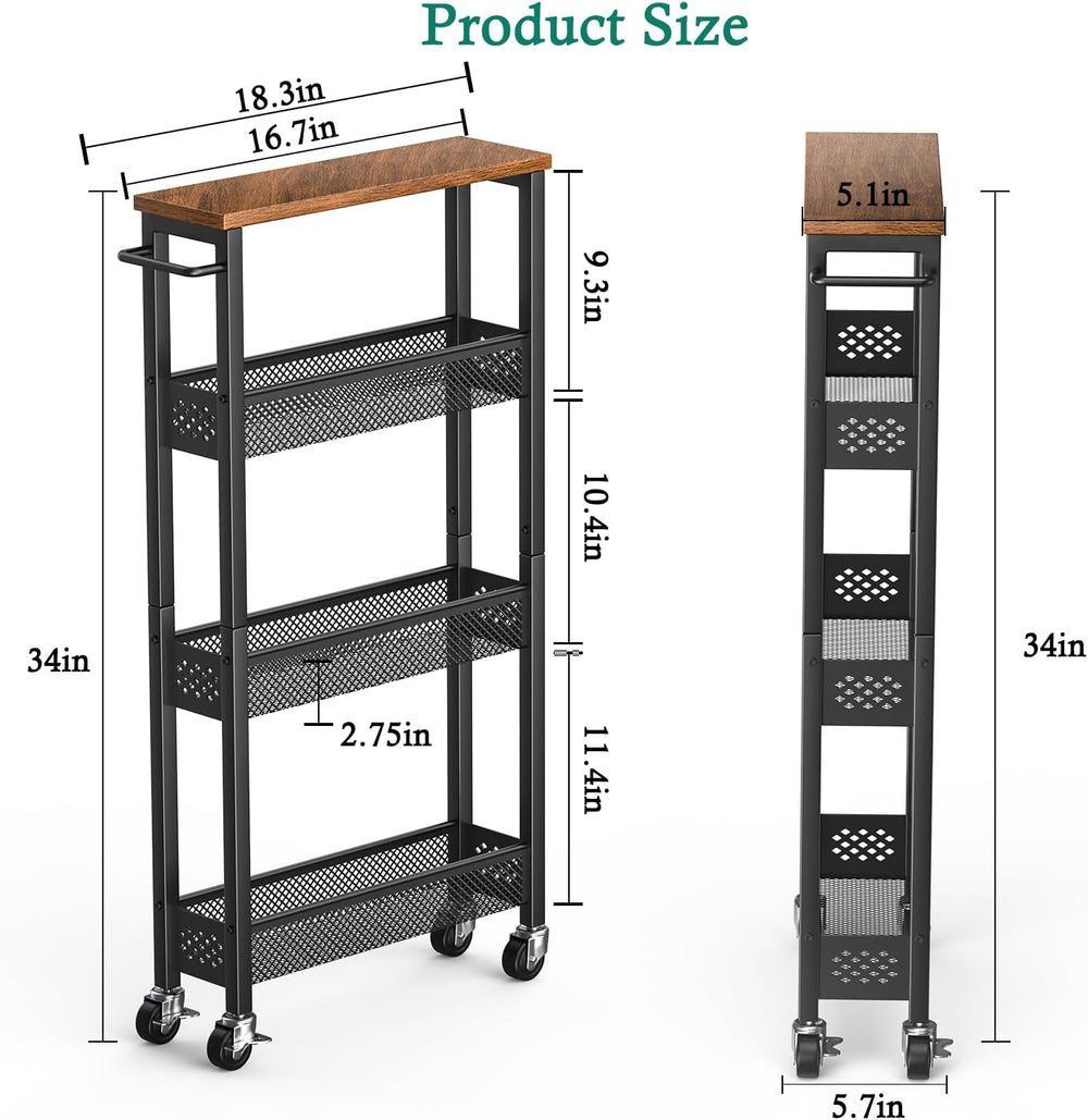 XYZLVSI Utility Slim Storage Cart on Wheels, 4 Tier Laundry Room Organizers