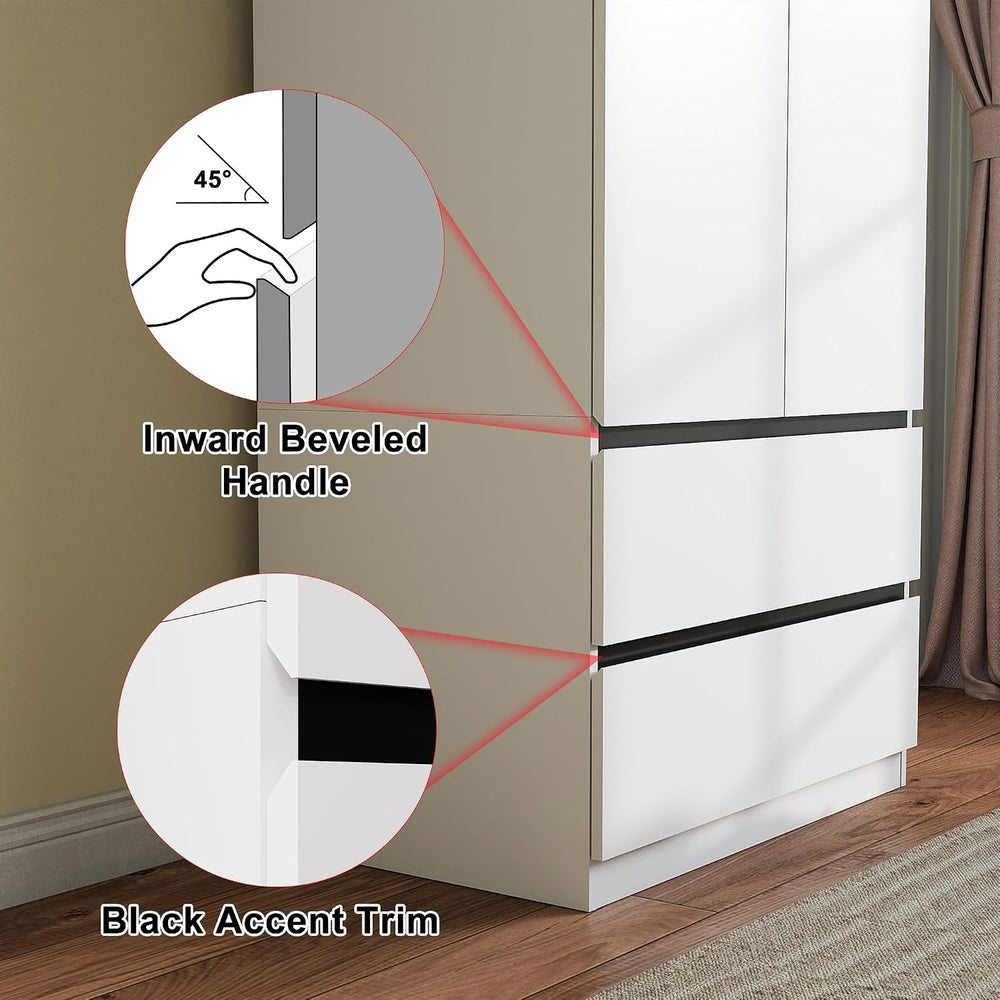 White Armoire Wardrobe Closet with 6 Drawers, 75" Tall x 95" Wide