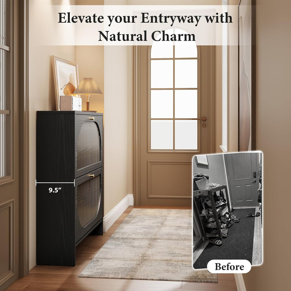 Nicetree Shoe Cabinet Storage for Entryway, Narrow Shoe Rack 2 Flip Drawers w...