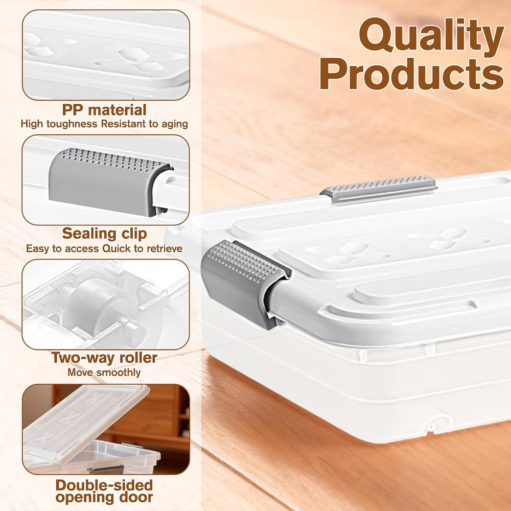 4 PCS*49 Qt Wheeled Latching Under Bed Storage, Double Opening Lids Stackable...