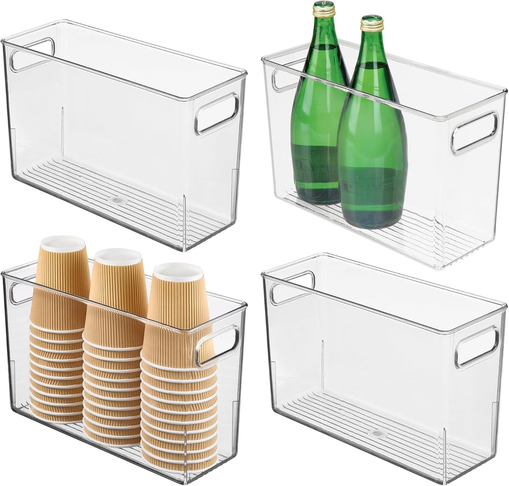 iDesign Tall Plastic Storage Bin with Handles, Set of 4, Clear