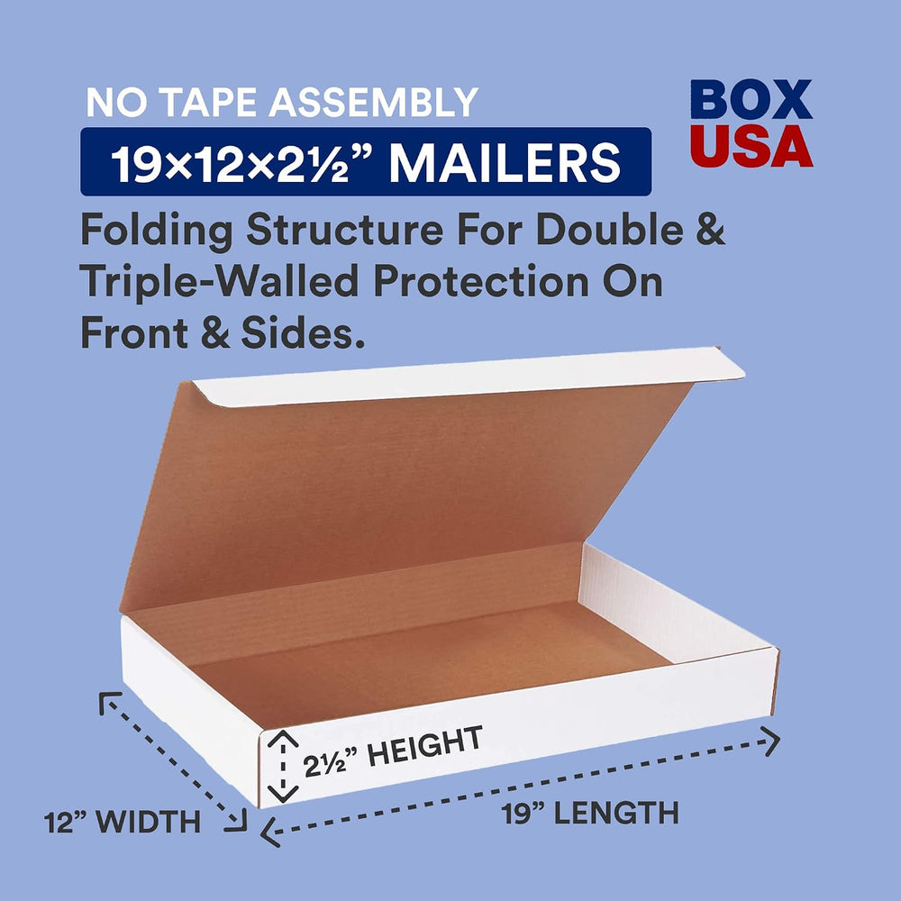 BOX USA Small Shipping Boxes 19"L x 12"W x 2.5"H, 50-Pack | Fo...