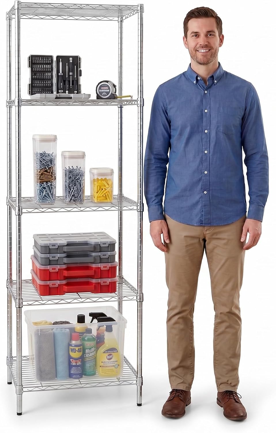 5-Tier Deep Shelf, 250 lb/Shelf, NSF, Chrome, 24x18x72 in
