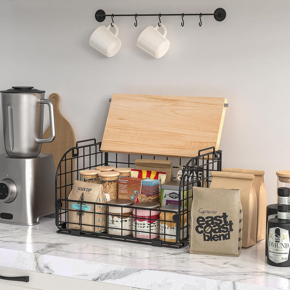 2 Set Stackable Wire Basket with Openable Top, Kitchen Counter, Pantry Organi...