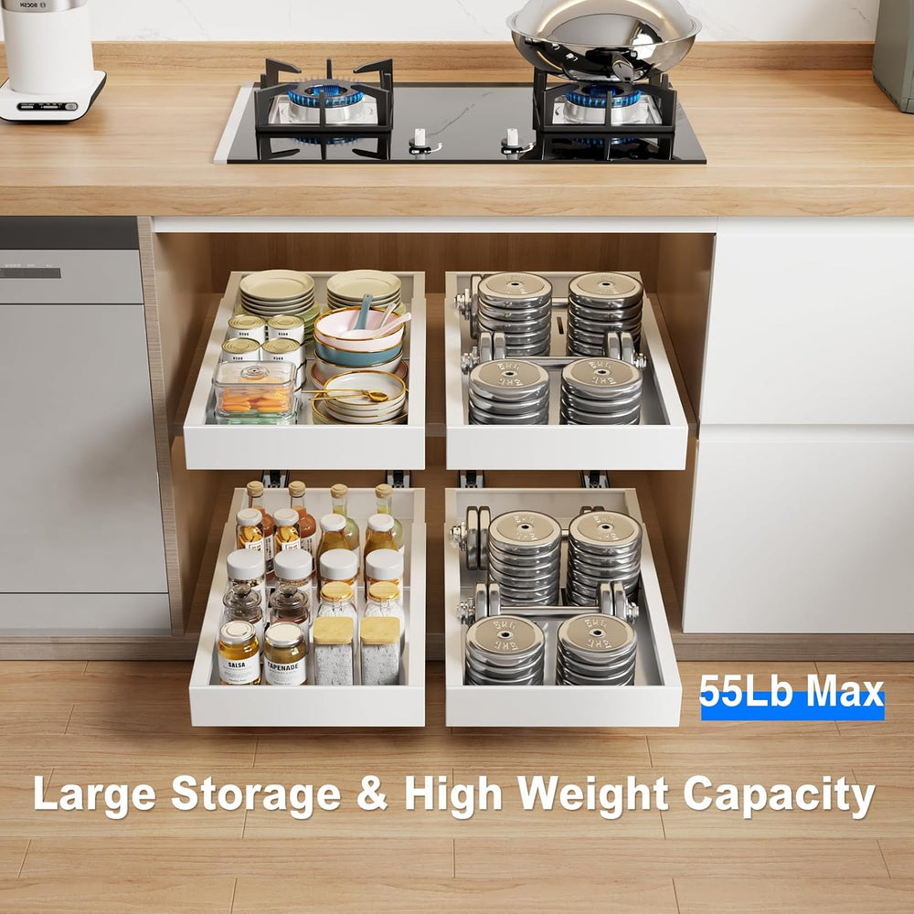 MUSTORN 2 Pack Pull Out Cabinet Organizer, 21.8" Deep Slide Out Drawer f...
