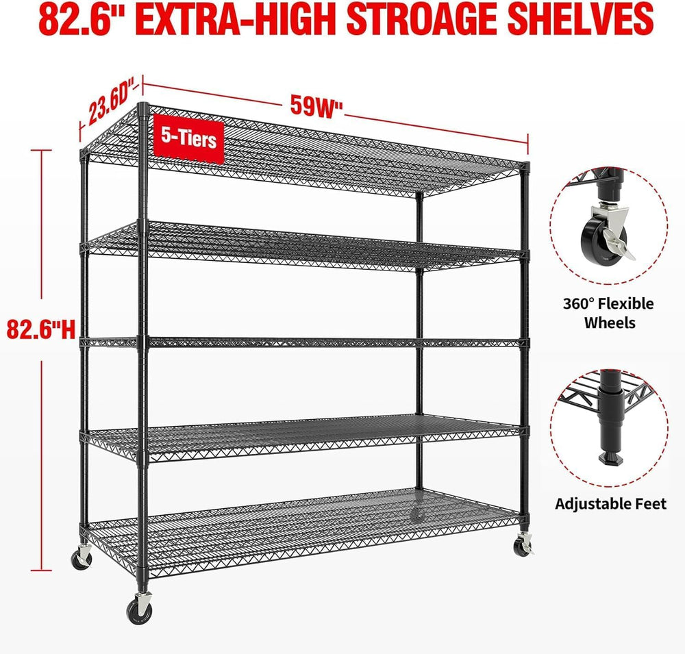 5-Tier Tall Steel Garage Shelving with Wheels